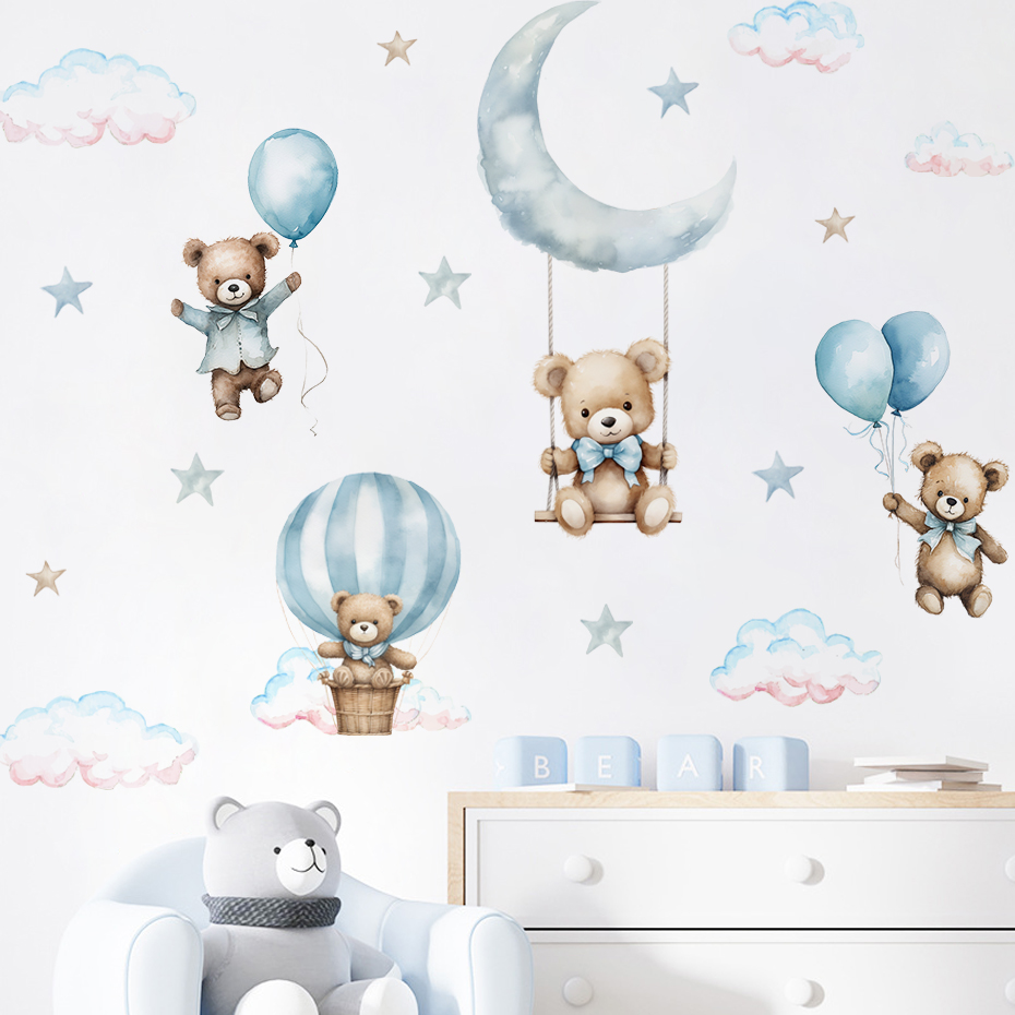 Watercolor Bear Hot Air Balloo - Baby Nursery Boy review and price