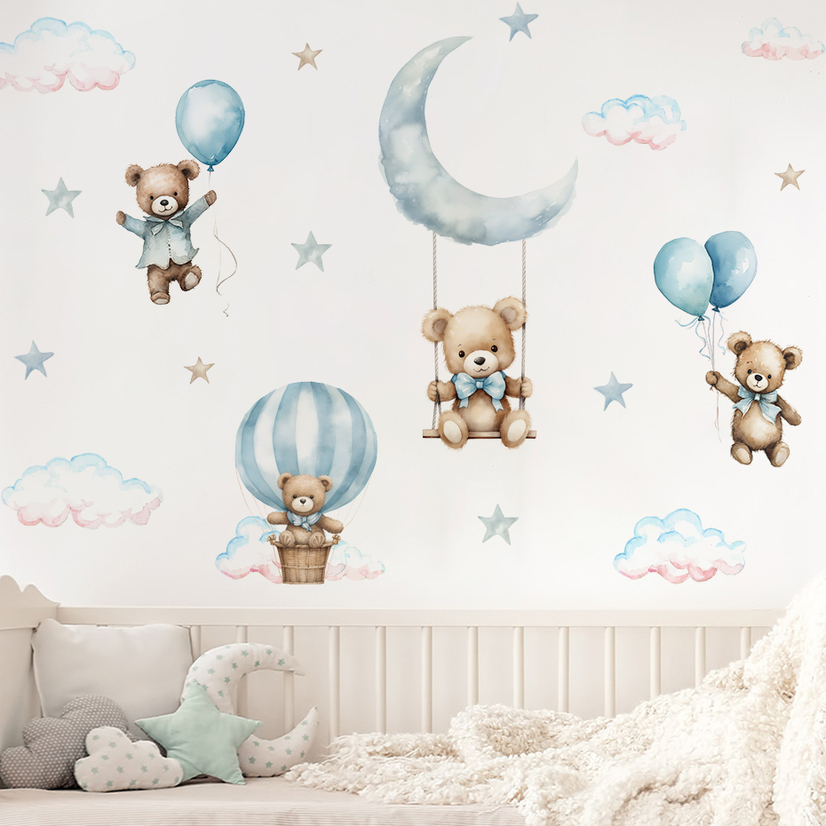 Watercolor Bear Hot Air Balloo - Baby Nursery Boy review and price